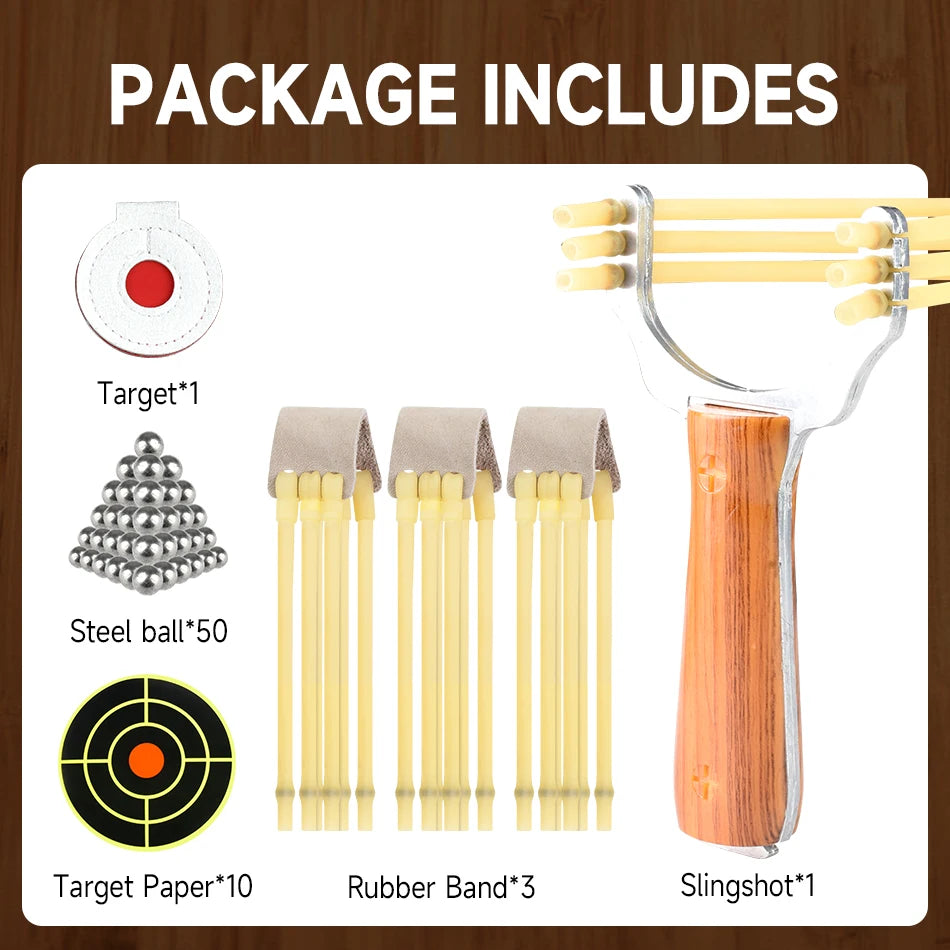 2-color Metal Slingshot Powerful Three Strand Card Ball Catapult Outdoor Hunting Practice Shooting Accessories Sling Shot Set
