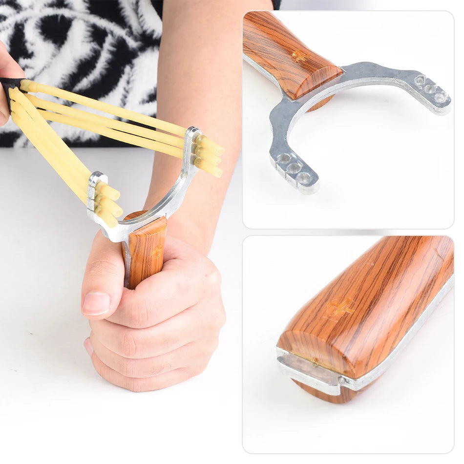 2-color Metal Slingshot Powerful Three Strand Card Ball Catapult Outdoor Hunting Practice Shooting Accessories Sling Shot Set