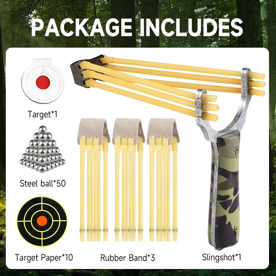 2-color Metal Slingshot Powerful Three Strand Card Ball Catapult Outdoor Hunting Practice Shooting Accessories Sling Shot Set