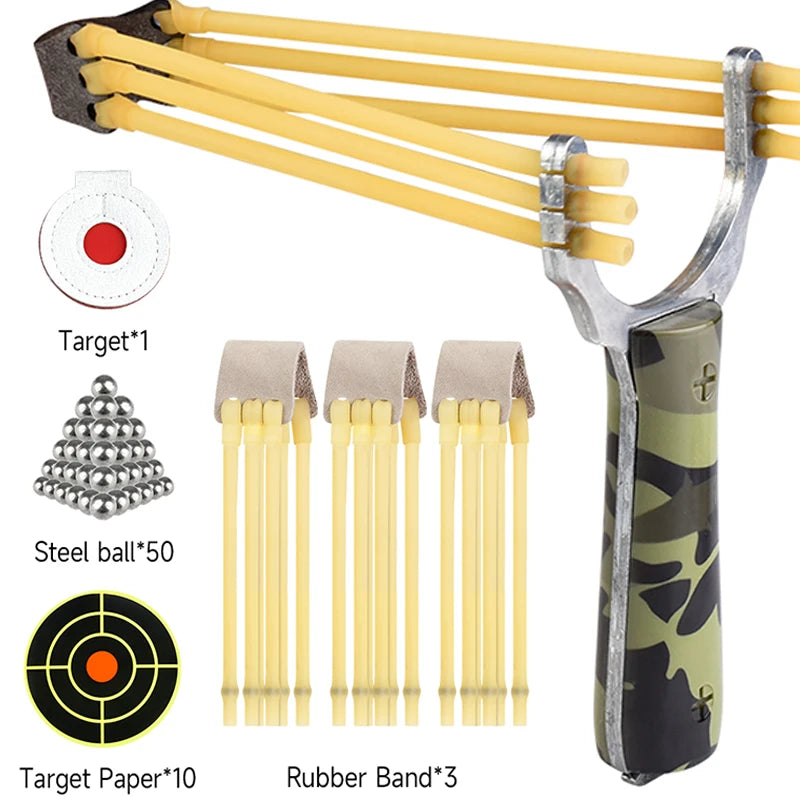 2-color Metal Slingshot Powerful Three Strand Card Ball Catapult Outdoor Hunting Practice Shooting Accessories Sling Shot Set